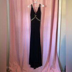 Dave & Johnny Classic Black Gown with Beaded Accents